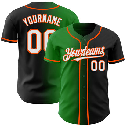 Custom Black White Grass Green-Orange Authentic Gradient Fashion Baseball Jersey - Sky-Custom