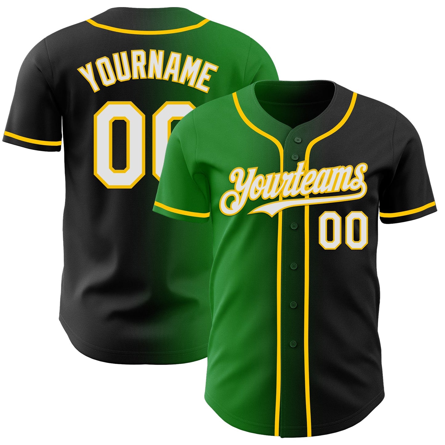 Custom Black White Grass Green-Yellow Authentic Gradient Fashion Baseball Jersey - Sky-Custom