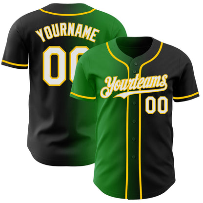 Custom Black White Grass Green-Yellow Authentic Gradient Fashion Baseball Jersey - Sky-Custom