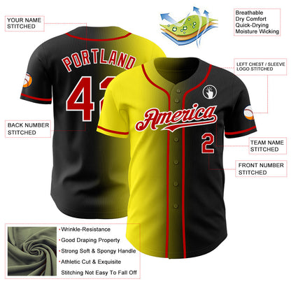 Custom Black Red Light Yellow-White Authentic Gradient Fashion Baseball Jersey - Sky-Custom