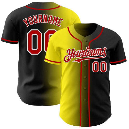 Custom Black Red Light Yellow-White Authentic Gradient Fashion Baseball Jersey - Sky-Custom