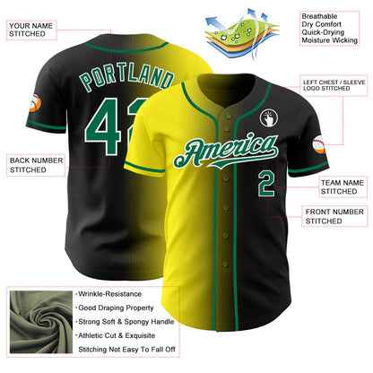 Custom Black Kelly Green Light Yellow-White Authentic Gradient Fashion Baseball Jersey - Sky-Custom