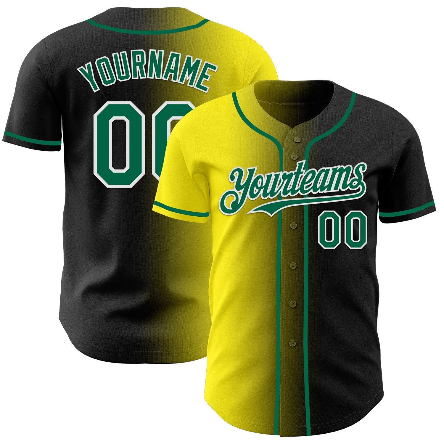 Custom Black Kelly Green Light Yellow-White Authentic Gradient Fashion Baseball Jersey - Sky-Custom