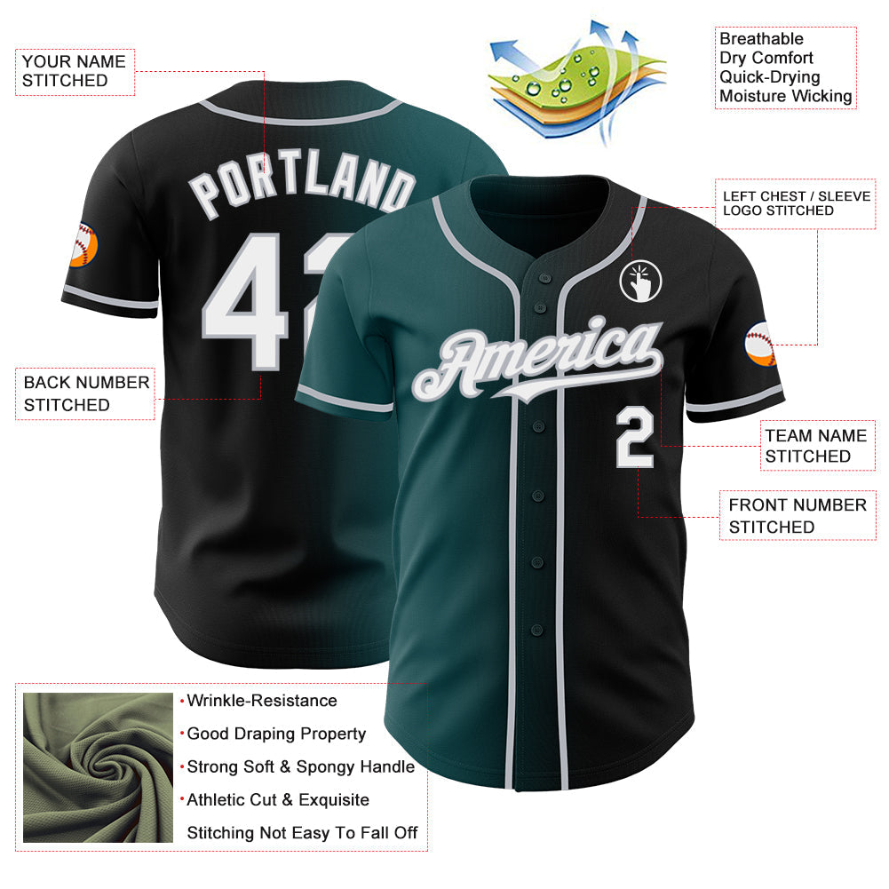Custom Black White Midnight Green-Gray Authentic Gradient Fashion Baseball Jersey - Sky-Custom