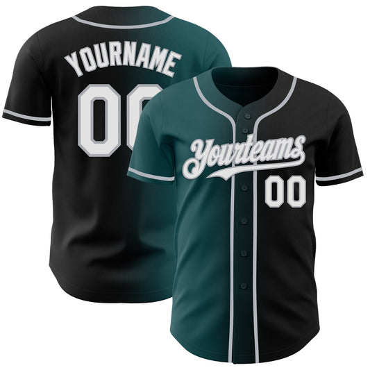Custom Black White Midnight Green-Gray Authentic Gradient Fashion Baseball Jersey - Sky-Custom