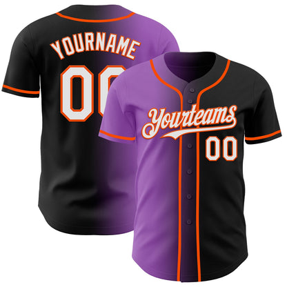 Custom Black White Medium Purple-Orange Authentic Gradient Fashion Baseball Jersey - Sky-Custom