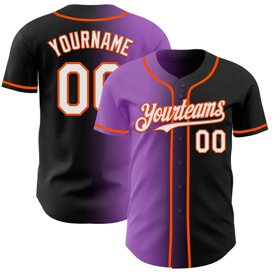 Custom Black White Medium Purple-Orange Authentic Gradient Fashion Baseball Jersey - Sky-Custom