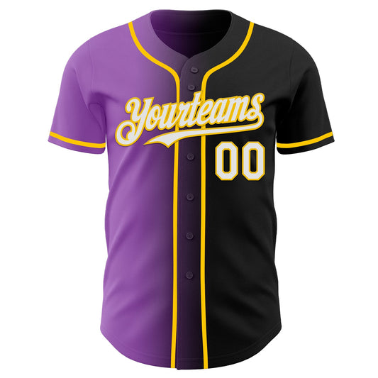 Custom Black White Medium Purple-Yellow Authentic Gradient Fashion Baseball Jersey - Sky-Custom
