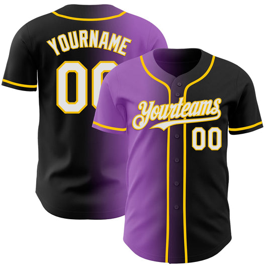 Custom Black White Medium Purple-Yellow Authentic Gradient Fashion Baseball Jersey - Sky-Custom