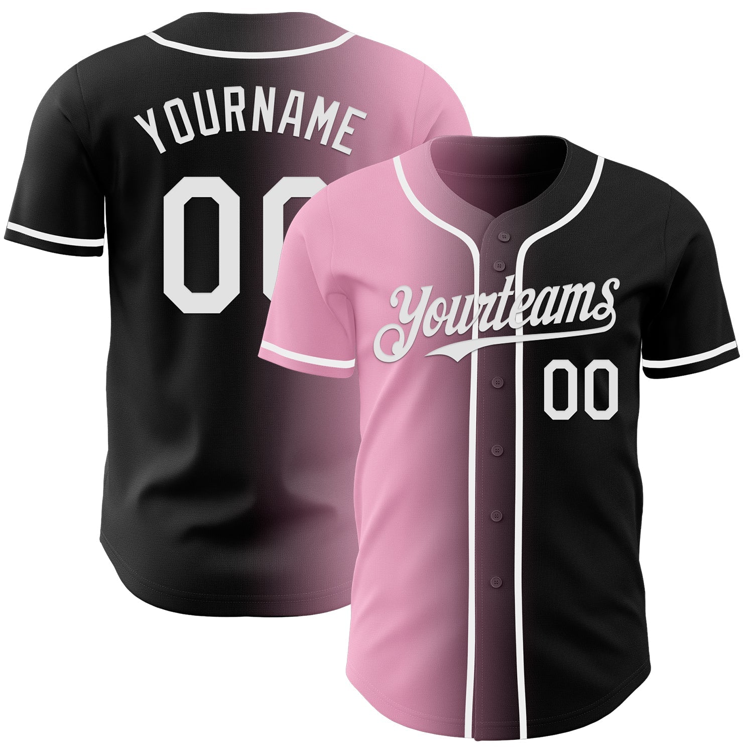 Custom Black White-Light Pink Authentic Gradient Fashion Baseball Jersey - Sky-Custom