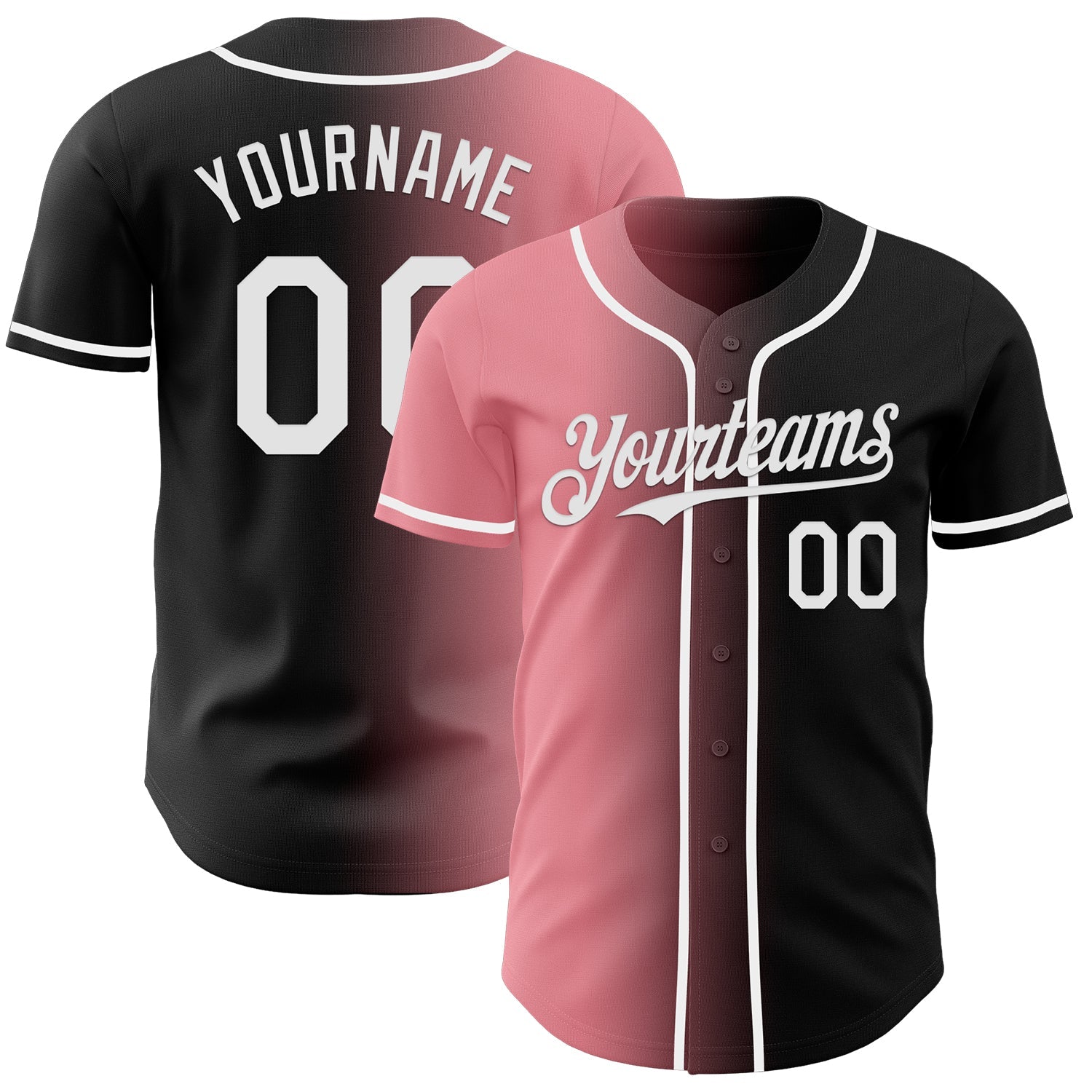 Custom Black White-Medium Pink Authentic Gradient Fashion Baseball Jersey - Sky-Custom