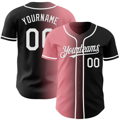Custom Black White-Medium Pink Authentic Gradient Fashion Baseball Jersey - Sky-Custom