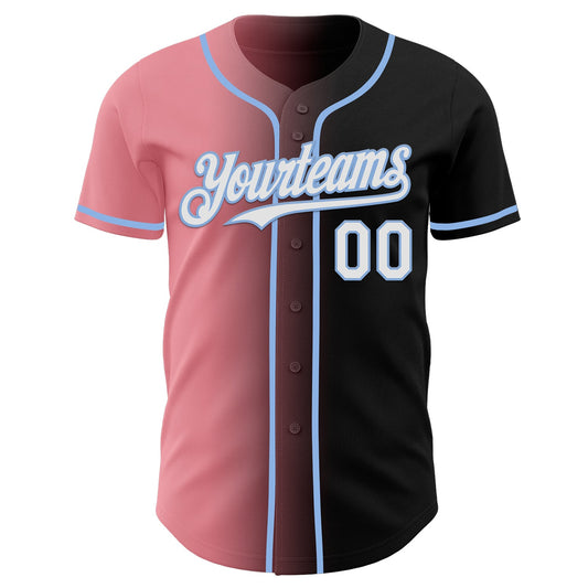 Custom Black White Medium Pink-Light Blue Authentic Gradient Fashion Baseball Jersey - Sky-Custom