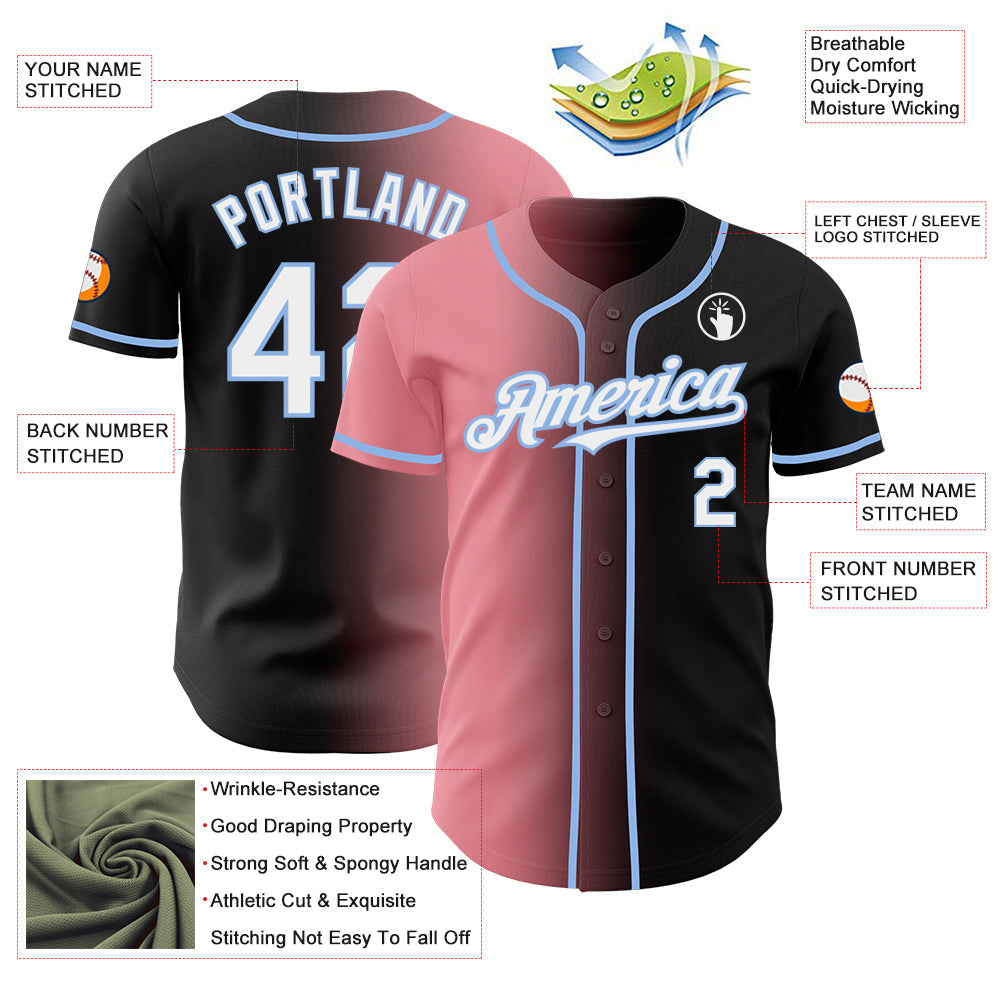 Custom Black White Medium Pink-Light Blue Authentic Gradient Fashion Baseball Jersey - Sky-Custom