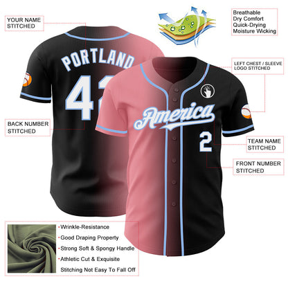 Custom Black White Medium Pink-Light Blue Authentic Gradient Fashion Baseball Jersey - Sky-Custom