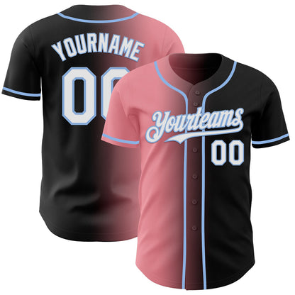 Custom Black White Medium Pink-Light Blue Authentic Gradient Fashion Baseball Jersey - Sky-Custom