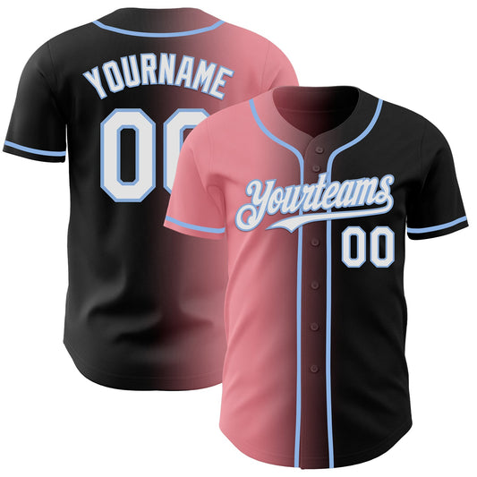 Custom Black White Medium Pink-Light Blue Authentic Gradient Fashion Baseball Jersey - Sky-Custom