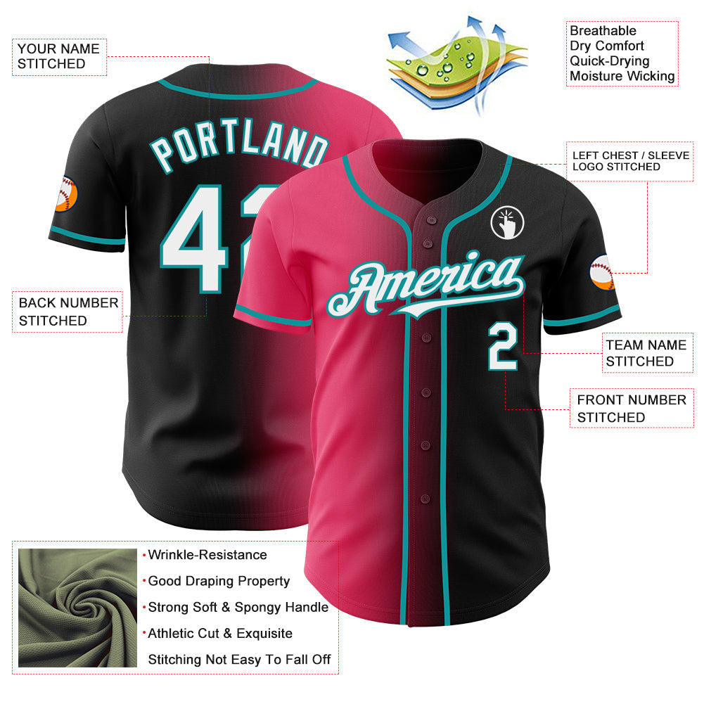 Custom Black White Neon Pink-Teal Authentic Gradient Fashion Baseball Jersey - Sky-Custom