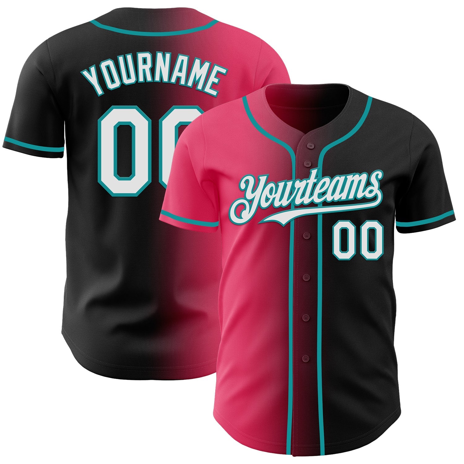 Custom Black White Neon Pink-Teal Authentic Gradient Fashion Baseball Jersey - Sky-Custom
