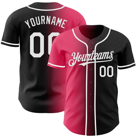 Custom Black White-Neon Pink Authentic Gradient Fashion Baseball Jersey - Sky-Custom