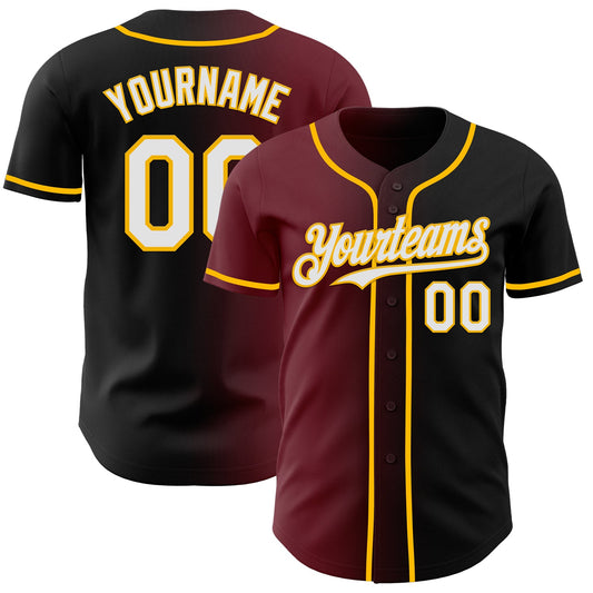 Custom Black White Burgundy-Gold Authentic Gradient Fashion Baseball Jersey - Sky-Custom