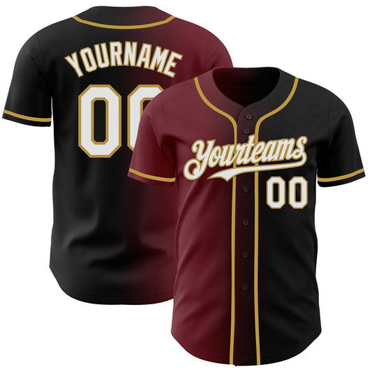Custom Black White Burgundy-Old Gold Authentic Gradient Fashion Baseball Jersey - Sky-Custom