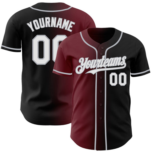 Custom Black White Burgundy-Gray Authentic Gradient Fashion Baseball Jersey - Sky-Custom
