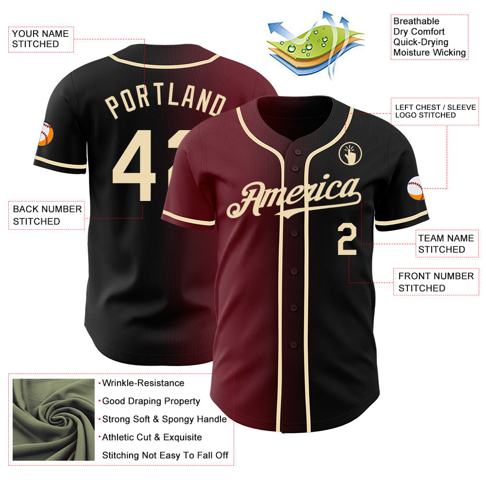 Custom Black Cream-Burgundy Authentic Gradient Fashion Baseball Jersey - Sky-Custom