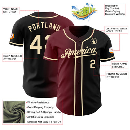 Custom Black Cream-Burgundy Authentic Gradient Fashion Baseball Jersey - Sky-Custom
