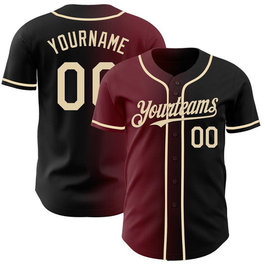 Custom Black Cream-Burgundy Authentic Gradient Fashion Baseball Jersey - Sky-Custom