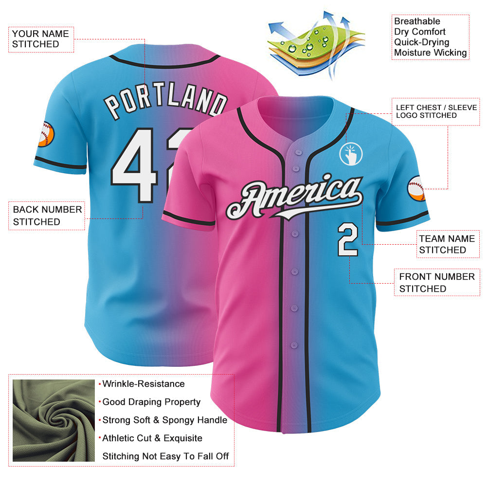 Custom Sky Blue White Pink-Black Authentic Gradient Fashion Baseball Jersey - Sky-Custom