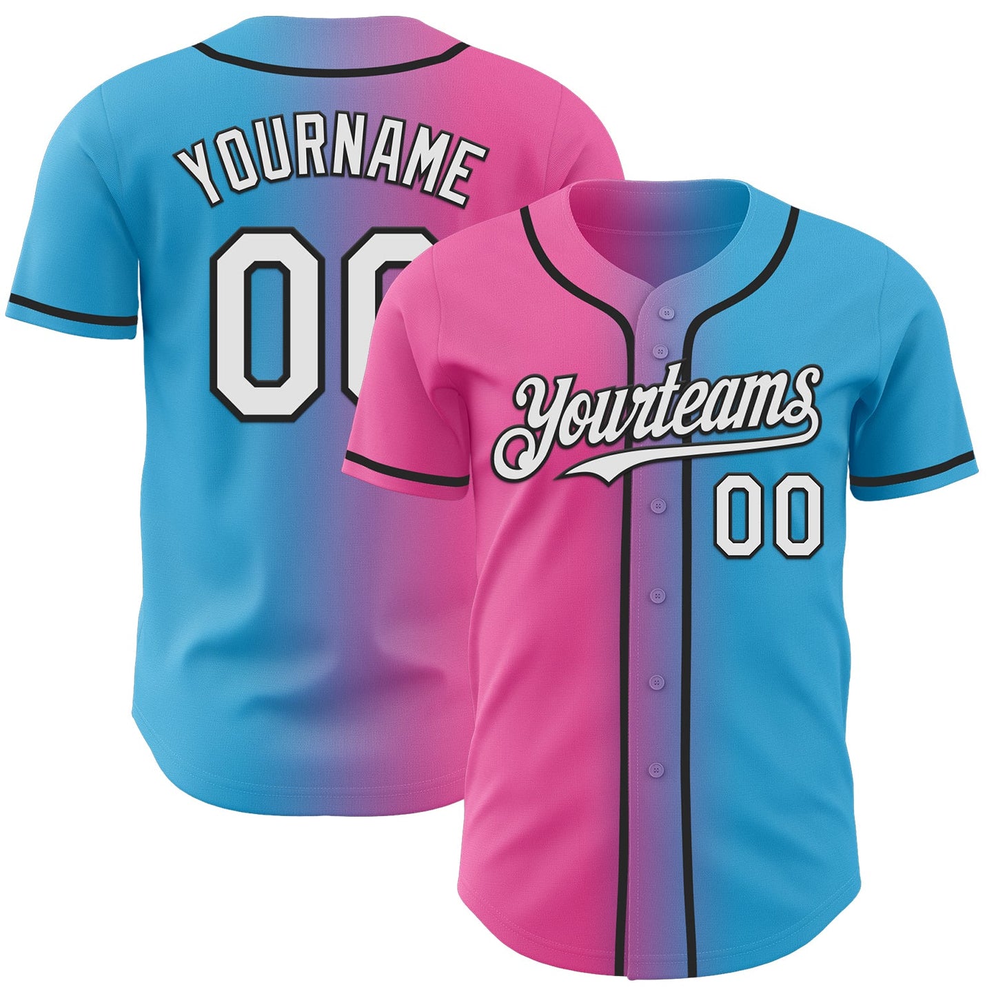 Custom Sky Blue White Pink-Black Authentic Gradient Fashion Baseball Jersey - Sky-Custom