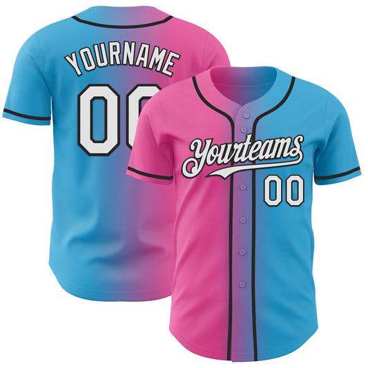 Custom Sky Blue White Pink-Black Authentic Gradient Fashion Baseball Jersey - Sky-Custom