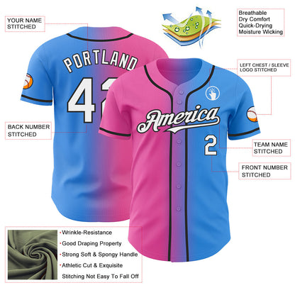 Custom Electric Blue White Pink-Black Authentic Gradient Fashion Baseball Jersey - Sky-Custom