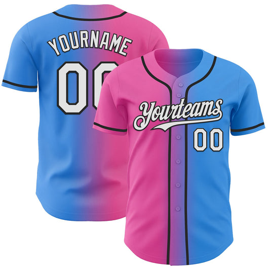 Custom Electric Blue White Pink-Black Authentic Gradient Fashion Baseball Jersey - Sky-Custom