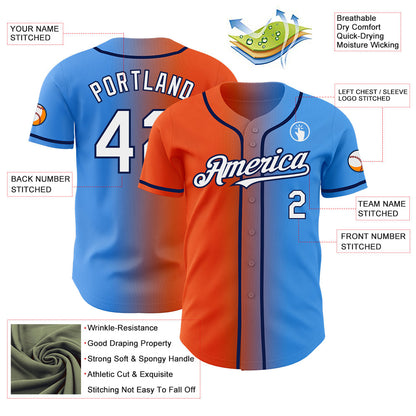 Custom Electric Blue White Orange-Navy Authentic Gradient Fashion Baseball Jersey - Sky-Custom