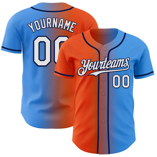 Custom Electric Blue White Orange-Navy Authentic Gradient Fashion Baseball Jersey - Sky-Custom