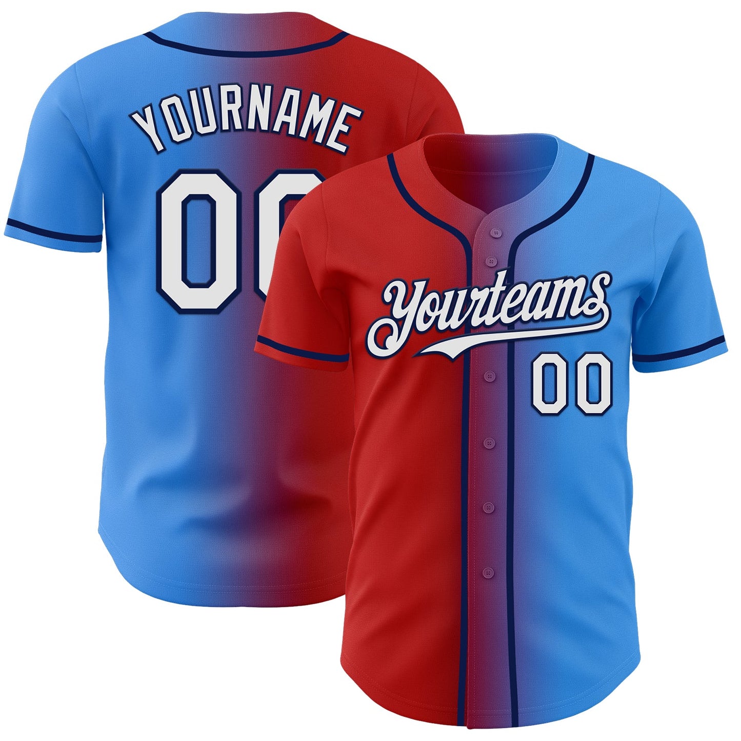 Custom Electric Blue White Red-Navy Authentic Gradient Fashion Baseball Jersey - Sky-Custom