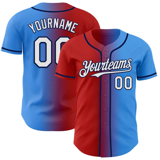 Custom Electric Blue White Red-Navy Authentic Gradient Fashion Baseball Jersey - Sky-Custom