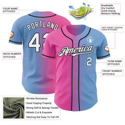 Custom Light Blue White Pink-Black Authentic Gradient Fashion Baseball Jersey - Sky-Custom