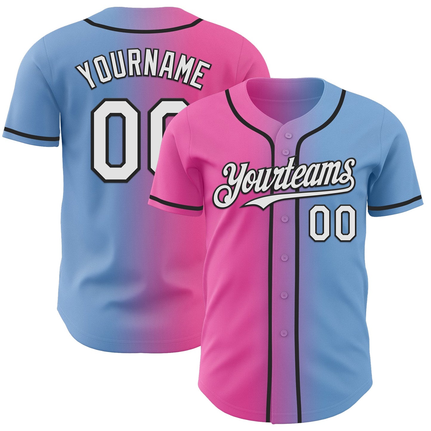 Custom Light Blue White Pink-Black Authentic Gradient Fashion Baseball Jersey - Sky-Custom