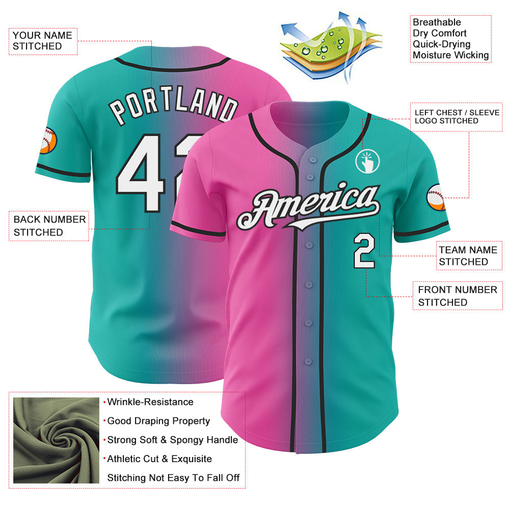 Custom Aqua White Pink-Black Authentic Gradient Fashion Baseball Jersey - Sky-Custom