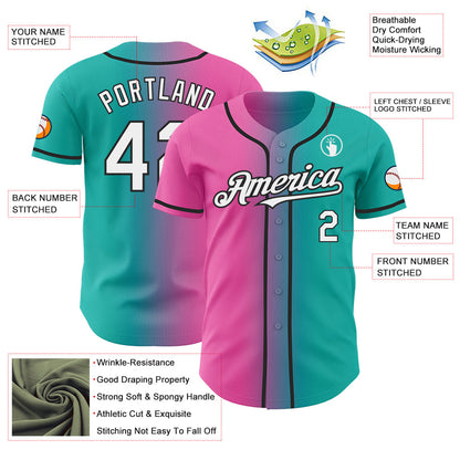 Custom Aqua White Pink-Black Authentic Gradient Fashion Baseball Jersey - Sky-Custom