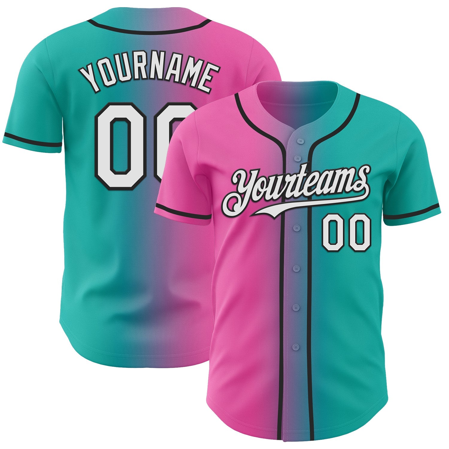 Custom Aqua White Pink-Black Authentic Gradient Fashion Baseball Jersey - Sky-Custom