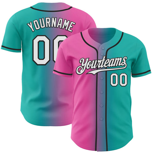 Custom Aqua White Pink-Black Authentic Gradient Fashion Baseball Jersey - Sky-Custom