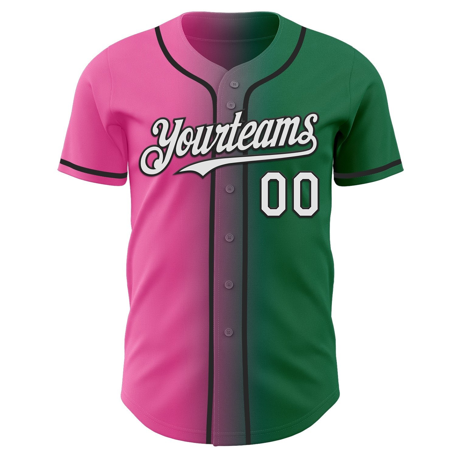 Custom Kelly Green White Pink-Black Authentic Gradient Fashion Baseball Jersey - Sky-Custom