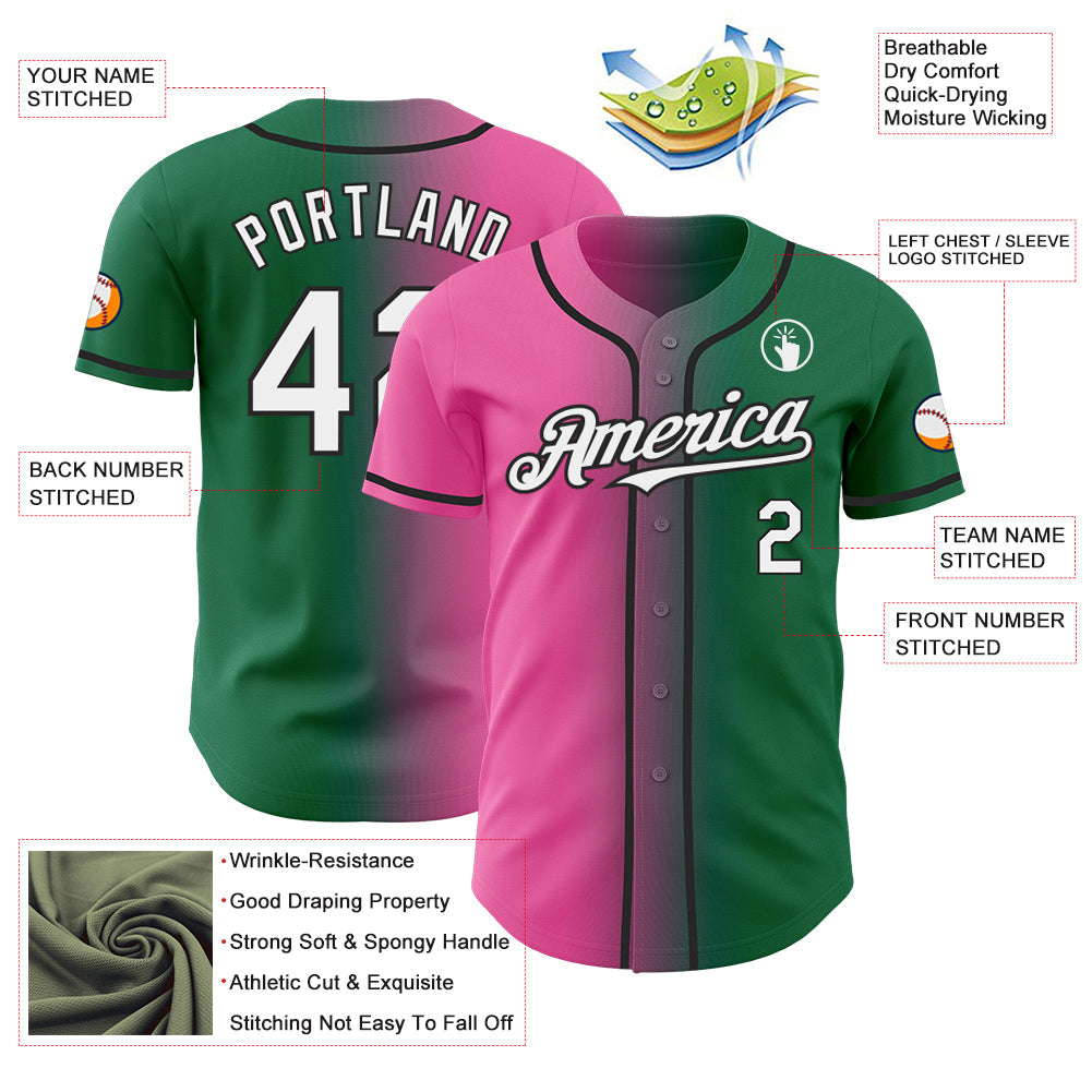 Custom Kelly Green White Pink-Black Authentic Gradient Fashion Baseball Jersey - Sky-Custom