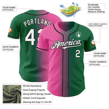 Custom Kelly Green White Pink-Black Authentic Gradient Fashion Baseball Jersey - Sky-Custom