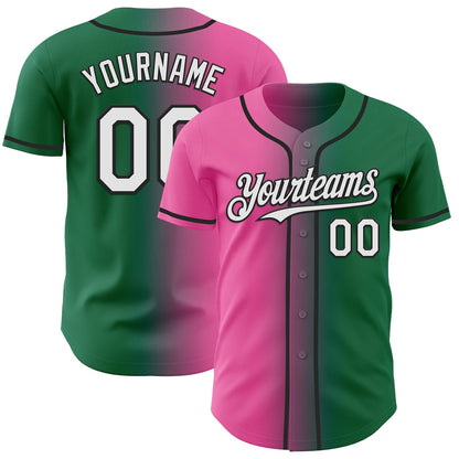 Custom Kelly Green White Pink-Black Authentic Gradient Fashion Baseball Jersey - Sky-Custom