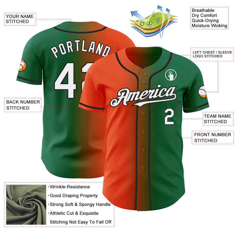 Custom Kelly Green White Orange-Black Authentic Gradient Fashion Baseball Jersey - Sky-Custom
